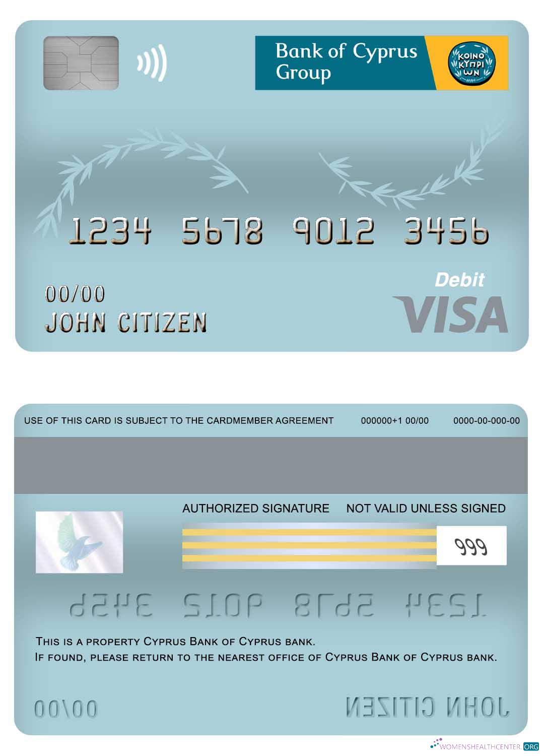 Download Cyprus Bank of Cyprus visa debit card Photoshop template